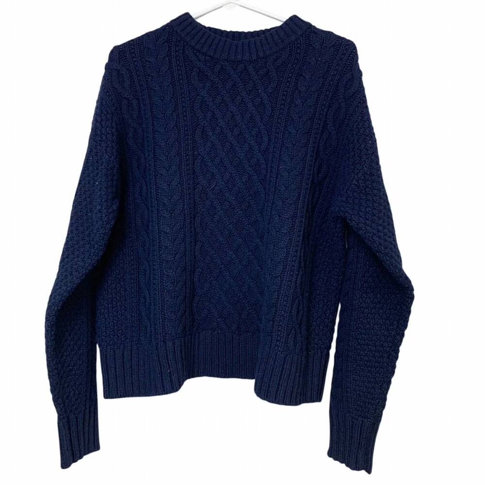 NEW EDDIE BAUER women's warm heritage cable crew sweater in navy